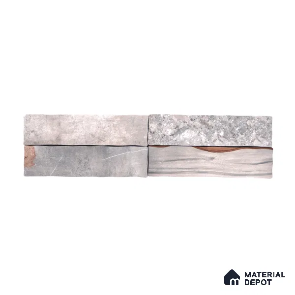 Subway Stone Wall & Floor Tile TL 05231 Curve Edge Cemento Grey 12 x 3 inch Vitrified Matte Finish - 8 mm | 32 Random Faces | Suitable for Accent / Feature Walls, Bathroom, Kitchen Wall & Backsplashes