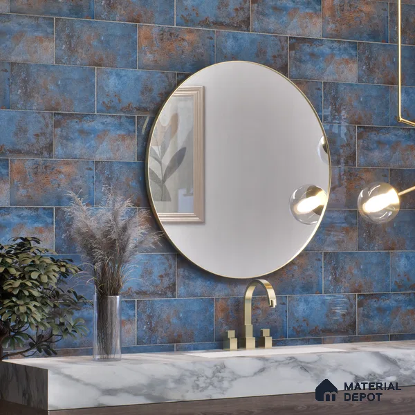 Subway Stone Wall Tile TL 05239 Relics River Blue 12 x 6 inch Vitrified Glossy Finish - 8 mm | 56 Random Faces | Suitable for Accent / Feature Walls, Bathroom, Kitchen Wall & Backsplashes (Sample)