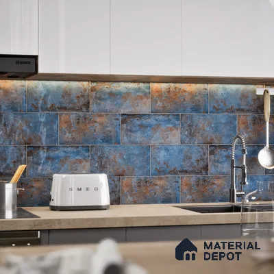 Subway Stone Wall Tile TL 05239 Relics River Blue 12 x 6 inch Vitrified Glossy Finish - 8 mm | 56 Random Faces | Suitable for Accent / Feature Walls, Bathroom, Kitchen Wall & Backsplashes (Sample)