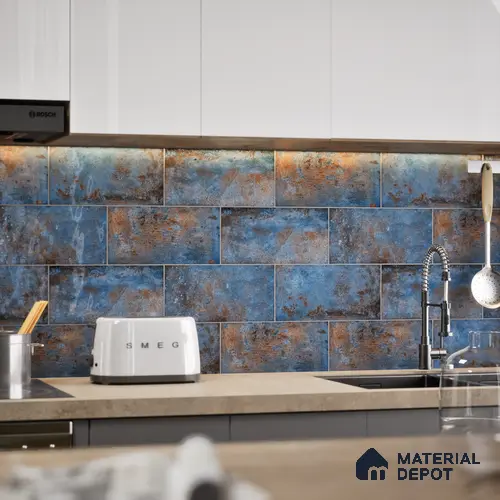 Subway Stone Wall Tile TL 05239 Relics River Blue 12 x 6 inch Vitrified Glossy Finish - 8 mm | 56 Random Faces | Suitable for Accent / Feature Walls, Bathroom, Kitchen Wall & Backsplashes