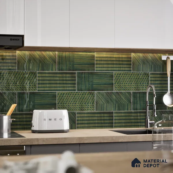 Subway Wall Tile TL 05236 N Coastal Coatings Foliage Decor 12 x 6 inch Vitrified Glossy Finish - 8 mm | 12 Random Faces | Suitable for Accent / Feature Walls, Bathroom, Kitchen Wall & Backsplashes (Sample)