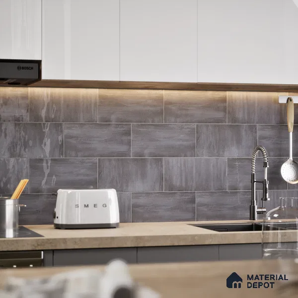 Subway Wall Tile TL 05236 Coastal Coatings Base 1 Lumber Grey 12 x 6 inch Vitrified Glossy Finish - 8 mm | 12 Random Faces | Suitable for Accent / Feature Walls, Bathroom, Kitchen Wall & Backsplashes (Sample)