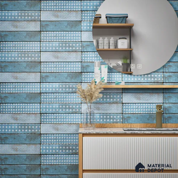 Subway Wall & Floor Tile TL 05232 B Colombiana Cerulean Blue Decor 12 x 3 inch Vitrified Matte Finish - 8 mm | 20 Random Faces | Suitable for Accent / Feature Walls, Bathroom, Kitchen Wall & Backsplashes (Sample)