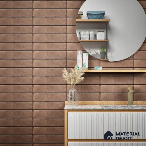 Subway Wall & Floor Tile TL 05232 E Colombiana Burnt Umber Base 12 x 3 inch Vitrified Matte Finish - 8 mm | 20 Random Faces | Suitable for Accent / Feature Walls, Bathroom, Kitchen Wall & Backsplashes