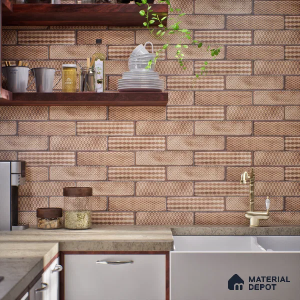 Subway Wall & Floor Tile TL 05232 F Colombiana Burnt Umber Decor 12 x 3 inch Vitrified Matte Finish - 8 mm | 20 Random Faces | Suitable for Accent / Feature Walls, Bathroom, Kitchen Wall & Backsplashes