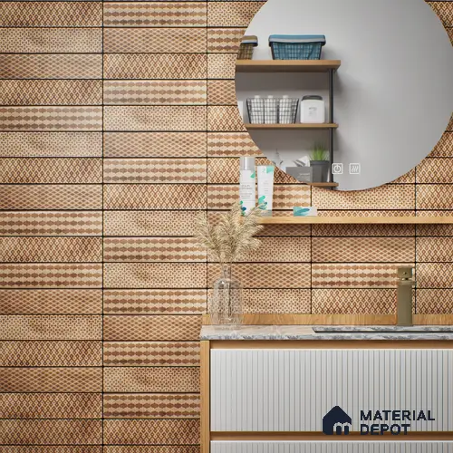 Subway Wall & Floor Tile TL 05232 F Colombiana Burnt Umber Decor 12 x 3 inch Vitrified Matte Finish - 8 mm | 20 Random Faces | Suitable for Accent / Feature Walls, Bathroom, Kitchen Wall & Backsplashes