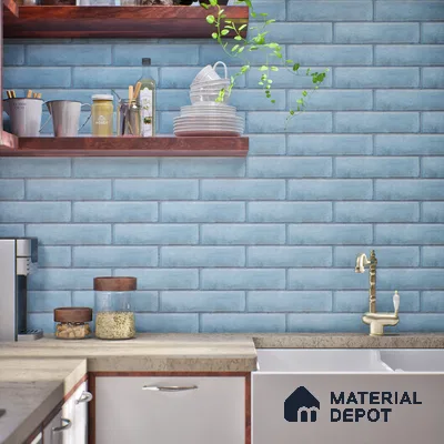 Subway Wall & Floor Tile TL 05232 Colombiana Cerulean Blue Base 12 x 3 inch Vitrified Matte Finish - 8 mm | 20 Random Faces | Suitable for Accent / Feature Walls, Bathroom, Kitchen Wall & Backsplashes