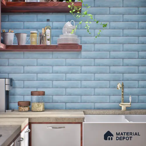 Subway Wall & Floor Tile TL 05232 Colombiana Cerulean Blue Base 12 x 3 inch Vitrified Matte Finish - 8 mm | 20 Random Faces | Suitable for Accent / Feature Walls, Bathroom, Kitchen Wall & Backsplashes