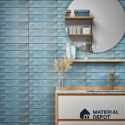Subway Wall & Floor Tile TL 05232 Colombiana Cerulean Blue Base 12 x 3 inch Vitrified Matte Finish - 8 mm | 20 Random Faces | Suitable for Accent / Feature Walls, Bathroom, Kitchen Wall & Backsplashes