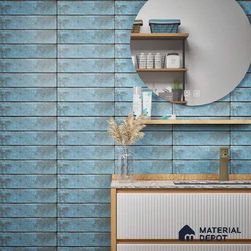 Subway Wall & Floor Tile TL 05232 Colombiana Cerulean Blue Base 12 x 3 inch Vitrified Matte Finish - 8 mm | 20 Random Faces | Suitable for Accent / Feature Walls, Bathroom, Kitchen Wall & Backsplashes