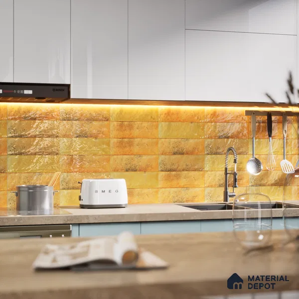 Subway Wall Tile TL 06162 C Harbor Sunny Maize 9 x 3 inch Ceramic Glossy Finish - 10 mm | 68 Random Design | Suitable for Accent / Feature Walls, Bathroom, Kitchen Wall & Backsplashes (Sample)