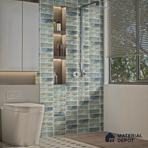 Subway Wall Tile TL 06162 D Harbor Polar Azure 9 x 3 inch Ceramic Glossy Finish - 10 mm | 68 Random Design | Suitable for Accent / Feature Walls, Bathroom, Kitchen Wall & Backsplashes