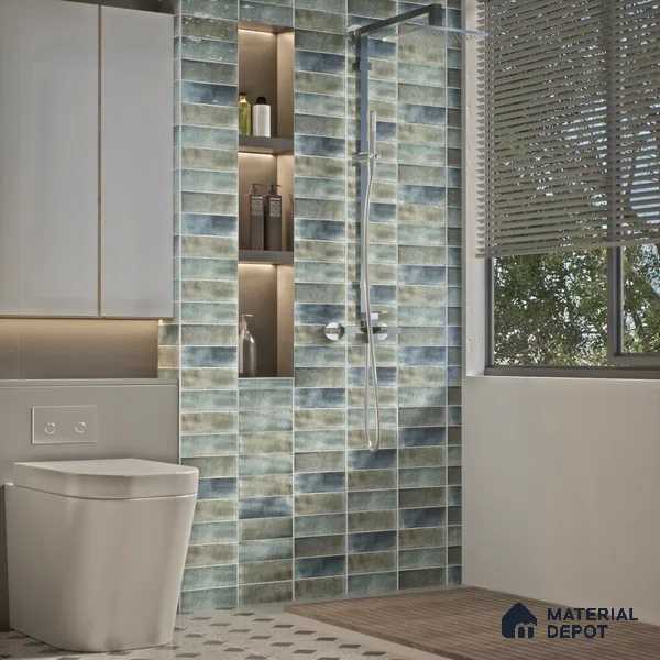 Subway Wall Tile TL 06162 D Harbor Polar Azure 9 x 3 inch Ceramic Glossy Finish - 10 mm | 68 Random Design | Suitable for Accent / Feature Walls, Bathroom, Kitchen Wall & Backsplashes