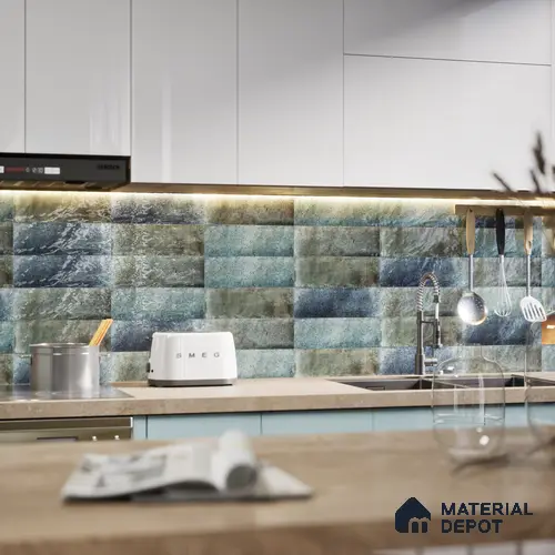 Subway Wall Tile TL 06162 D Harbor Polar Azure 9 x 3 inch Ceramic Glossy Finish - 10 mm | 68 Random Design | Suitable for Accent / Feature Walls, Bathroom, Kitchen Wall & Backsplashes