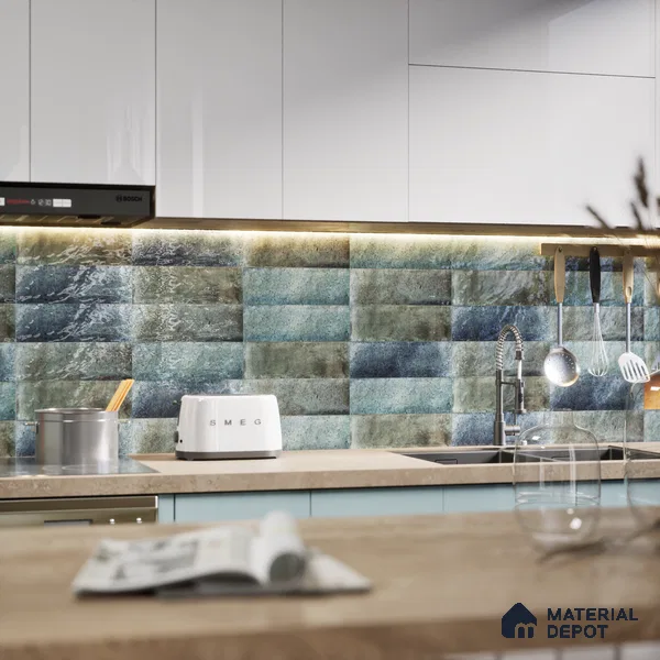 Subway Wall Tile TL 06162 D Harbor Polar Azure 9 x 3 inch Ceramic Glossy Finish - 10 mm | 68 Random Design | Suitable for Accent / Feature Walls, Bathroom, Kitchen Wall & Backsplashes