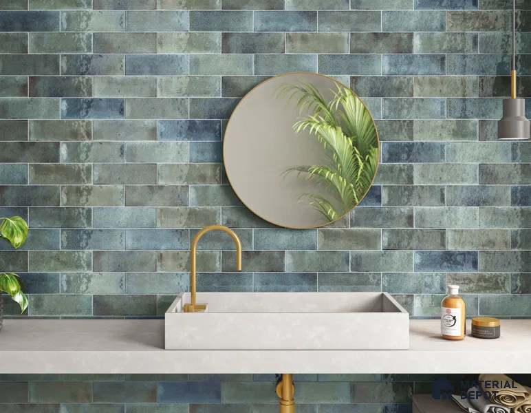 Subway Wall Tile TL 06162 D Harbor Polar Azure 9 x 3 inch Ceramic Glossy Finish - 10 mm | 68 Random Design | Suitable for Accent / Feature Walls, Bathroom, Kitchen Wall & Backsplashes