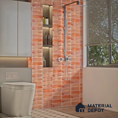 Subway Wall Tile TL 06162 Harbor Coral Glow 9 x 3 inch Ceramic Glossy Finish - 10 mm | 68 Random Design | Suitable for Accent / Feature Walls, Bathroom, Kitchen Wall & Backsplashes (Sample)