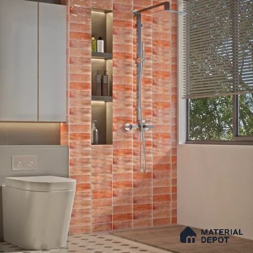 Subway Wall Tile TL 06162 Harbor Coral Glow 9 x 3 inch Ceramic Glossy Finish - 10 mm | 68 Random Design | Suitable for Accent / Feature Walls, Bathroom, Kitchen Wall & Backsplashes