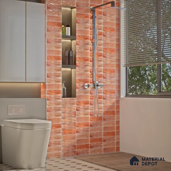 Subway Wall Tile TL 06162 Harbor Coral Glow 9 x 3 inch Ceramic Glossy Finish - 10 mm | 68 Random Design | Suitable for Accent / Feature Walls, Bathroom, Kitchen Wall & Backsplashes (Sample)