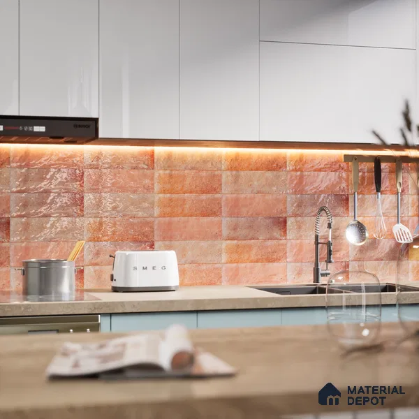 Subway Wall Tile TL 06162 Harbor Coral Glow 9 x 3 inch Ceramic Glossy Finish - 10 mm | 68 Random Design | Suitable for Accent / Feature Walls, Bathroom, Kitchen Wall & Backsplashes (Sample)