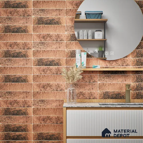 Subway Wall & Floor Tile TL 05228 B Curve Edge Interstellar Lizon Latte 12 x 3 inch Vitrified Matte Finish - 8 mm | 21 Random Faces | Suitable for Accent / Feature Walls, Bathroom, Kitchen Wall & Backsplashes