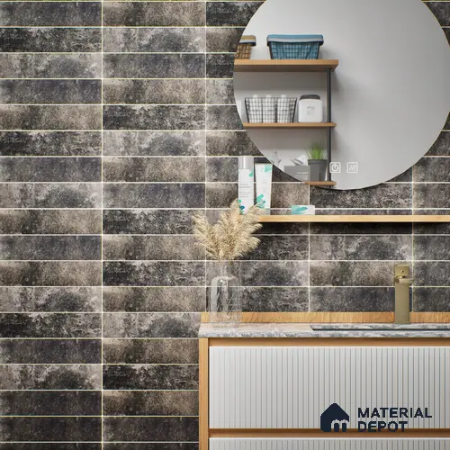 Subway Wall & Floor Tile TL 05228 C Curve Edge Interstellar Dark Forest 12 x 3 inch Vitrified Matte Finish - 8 mm | 28 Random Faces | Suitable for Accent / Feature Walls, Bathroom, Kitchen Wall & Backsplashes
