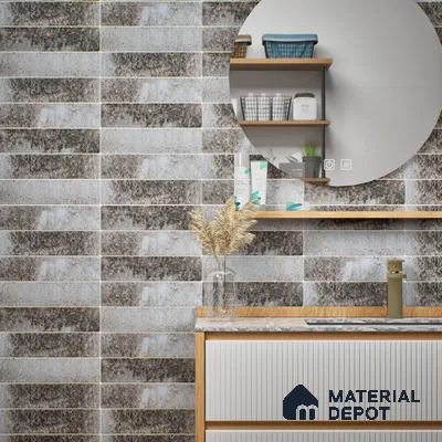 Subway Wall & Floor Tile TL 05228 Curve Edge Interstellar Black Current 12 x 3 inch Vitrified Matte Finish - 8 mm | 21 Random Faces | Suitable for Accent / Feature Walls, Bathroom, Kitchen Wall & Backsplashes