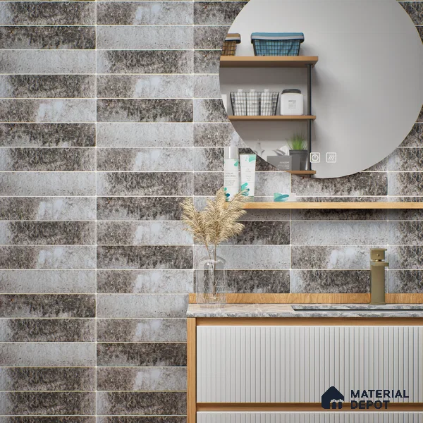 Subway Wall & Floor Tile TL 05228 Curve Edge Interstellar Black Current 12 x 3 inch Vitrified Matte Finish - 8 mm | 21 Random Faces | Suitable for Accent / Feature Walls, Bathroom, Kitchen Wall & Backsplashes