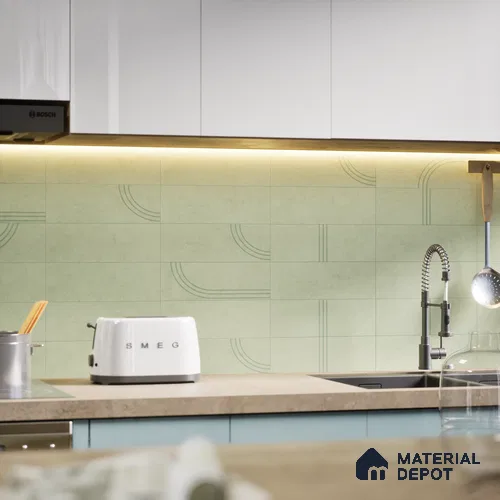 Subway Wall Tile TL 05976 Opal Mint Decor 225 x 75 mm Vitrified Glue Matte Finish - 9 mm | Suitable For Bathroom, Kitchen | 2 mm Spacer is Mandatory