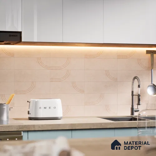 Subway Wall Tile TL 05980 Opal Tan Decor 225 x 75 mm Vitrified Glue Matte Finish - 9 mm | Suitable For Bathroom, Kitchen | 2 mm Spacer is Mandatory