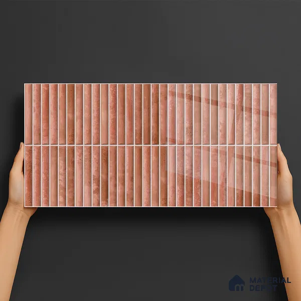 Subway Wall Tile TL 05850 C Tones Rose Quartz 2 ft x 1 ft Ceramic Glossy Finish - 9 mm | Suitable for Bathroom, Kitchen & Backsplashes | Please Expect a Slight Variation of Pattern