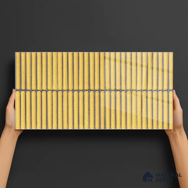 Subway Wall Tile TL 05850 Tones Golden Glow 2 ft x 1 ft Ceramic Glossy Finish - 9 mm | Suitable for Bathroom, Kitchen & Backsplashes | Please Expect a Slight Variation of Pattern