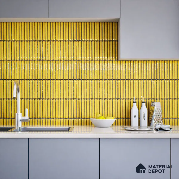 Subway Wall Tile TL 05850 Tones Golden Glow 2 ft x 1 ft Ceramic Glossy Finish - 9 mm | Suitable for Bathroom, Kitchen & Backsplashes | Please Expect a Slight Variation of Pattern
