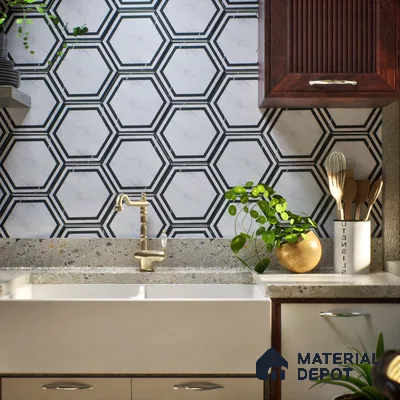 Subway Wall & Floor Tile TL 05274 B Hexalite Black Ice Frame 10 x 9 inch (250x220 mm) Vitrified Matte Finish - 8 mm | Suitable for Living Room, Accent / Feature Walls, Bathroom, Kitchen Wall & Backsplashes (Sample)