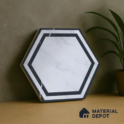 Subway Wall & Floor Tile TL 05274 B Hexalite Black Ice Frame 10 x 9 inch (250x220 mm) Vitrified Matte Finish - 8 mm | Suitable for Living Room, Accent / Feature Walls, Bathroom, Kitchen Wall & Backsplashes (Sample)