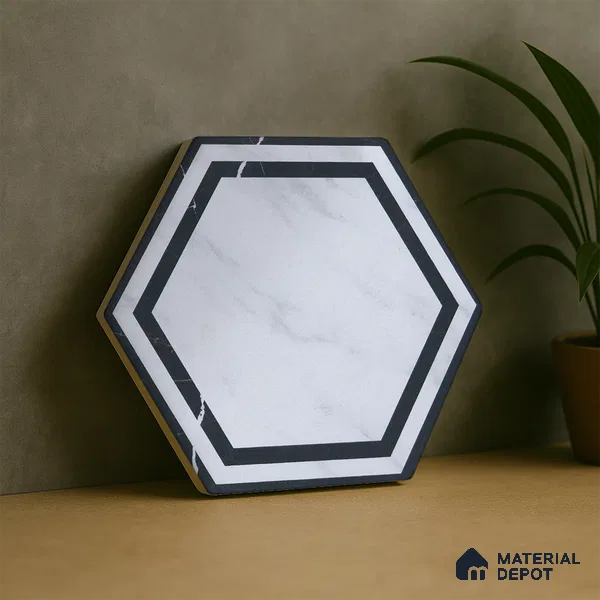 Subway Wall & Floor Tile TL 05274 B Hexalite Black Ice Frame 10 x 9 inch (250x220 mm) Vitrified Matte Finish - 8 mm | Suitable for Living Room, Accent / Feature Walls, Bathroom, Kitchen Wall & Backsplashes (Sample)