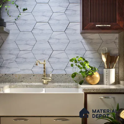 Subway Wall & Floor Tile TL 05274 C Hexalite Black Ice 10 x 9 inch (250x220 mm) Vitrified Matte Finish - 8 mm | Suitable for Living Room, Accent / Feature Walls, Bathroom, Kitchen Wall & Backsplashes
