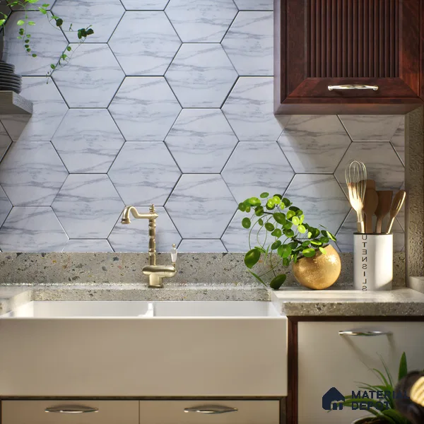 Subway Wall & Floor Tile TL 05274 C Hexalite Black Ice 10 x 9 inch (250x220 mm) Vitrified Matte Finish - 8 mm | Suitable for Living Room, Accent / Feature Walls, Bathroom, Kitchen Wall & Backsplashes