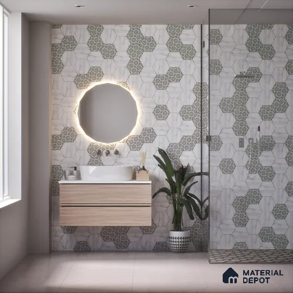 Subway Wall & Floor Tile TL 05274 C Hexalite Black Ice 10 x 9 inch (250x220 mm) Vitrified Matte Finish - 8 mm | Suitable for Living Room, Accent / Feature Walls, Bathroom, Kitchen Wall & Backsplashes