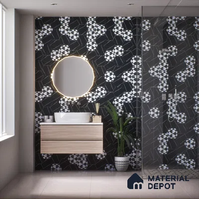 Subway Wall & Floor Tile TL 05274 D Hexalite Black Ice 10 x 9 inch (250x220 mm) Vitrified Matte Finish - 8 mm | Random Design | Suitable for Living Room, Accent / Feature Walls, Bathroom, Kitchen Wall & Backsplashes