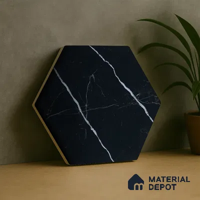 Subway Wall & Floor Tile TL 05274 D Hexalite Black Ice 10 x 9 inch (250x220 mm) Vitrified Matte Finish - 8 mm | Random Design | Suitable for Living Room, Accent / Feature Walls, Bathroom, Kitchen Wall & Backsplashes