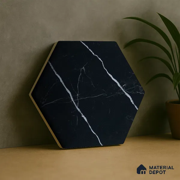 Subway Wall & Floor Tile TL 05274 D Hexalite Black Ice 10 x 9 inch (250x220 mm) Vitrified Matte Finish - 8 mm | Random Design | Suitable for Living Room, Accent / Feature Walls, Bathroom, Kitchen Wall & Backsplashes