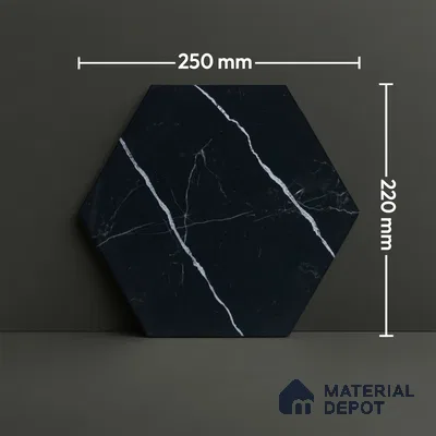 Subway Wall & Floor Tile TL 05274 D Hexalite Black Ice 10 x 9 inch (250x220 mm) Vitrified Matte Finish - 8 mm | Random Design | Suitable for Living Room, Accent / Feature Walls, Bathroom, Kitchen Wall & Backsplashes