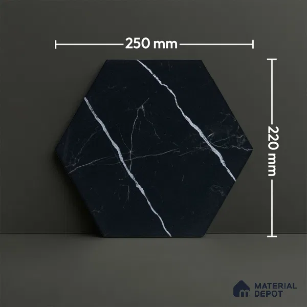 Subway Wall & Floor Tile TL 05274 D Hexalite Black Ice 10 x 9 inch (250x220 mm) Vitrified Matte Finish - 8 mm | Random Design | Suitable for Living Room, Accent / Feature Walls, Bathroom, Kitchen Wall & Backsplashes