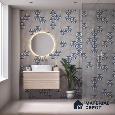 Hexagonal Wall & Floor Tile TL 05272 C Hexalite Decor 2 Cinder Smoke 10 x 9 inch (250x220 mm) Vitrified Matte Finish - 8 mm | Random Design | Suitable for Living Room, Accent / Feature Walls, Bathroom, Kitchen Wall & Backsplashes