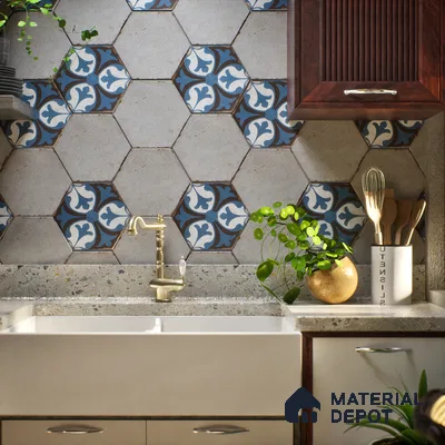 Hexagonal Wall & Floor Tile TL 05272 C Hexalite Decor 2 Cinder Smoke 10 x 9 inch (250x220 mm) Vitrified Matte Finish - 8 mm | Random Design | Suitable for Living Room, Accent / Feature Walls, Bathroom, Kitchen Wall & Backsplashes
