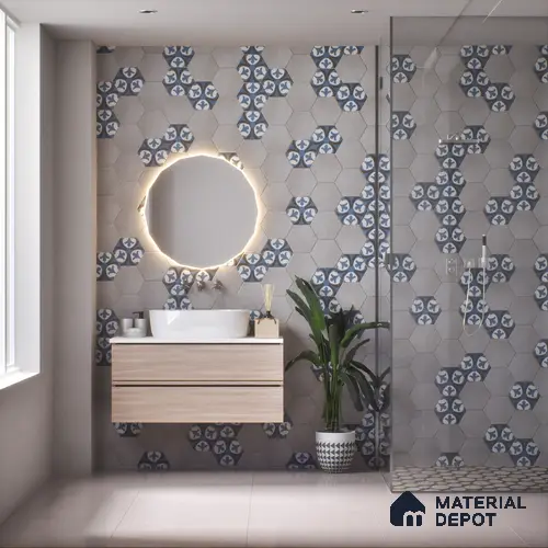 Hexagonal Wall & Floor Tile TL 05272 Hexalite Cinder Smoke Base 10 x 9 inch (250x220 mm) Vitrified Matte Finish - 8 mm | Suitable for Living Room, Accent / Feature Walls, Bathroom, Kitchen Wall & Backsplashes