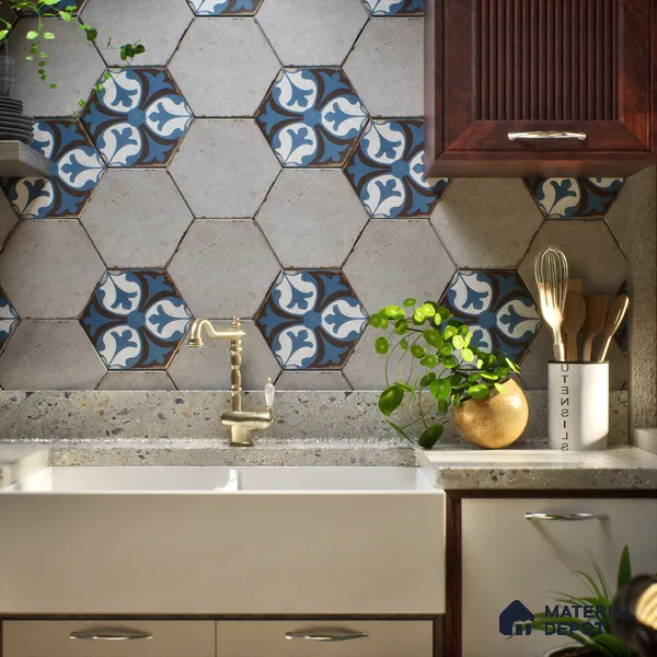 Hexagonal Wall & Floor Tile TL 05272 Hexalite Cinder Smoke Base 10 x 9 inch (250x220 mm) Vitrified Matte Finish - 8 mm | Suitable for Living Room, Accent / Feature Walls, Bathroom, Kitchen Wall & Backsplashes (Sample)