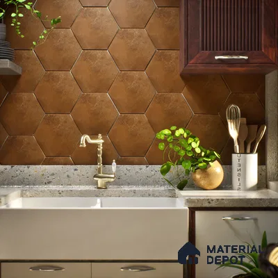 Hexagonal Wall & Floor Tile TL 05275 B Hexalite Caramel 10 x 9 inch (250x220 mm) Vitrified Matte Finish - 8 mm | Suitable for Living Room, Accent / Feature Walls, Bathroom, Kitchen Wall & Backsplashes