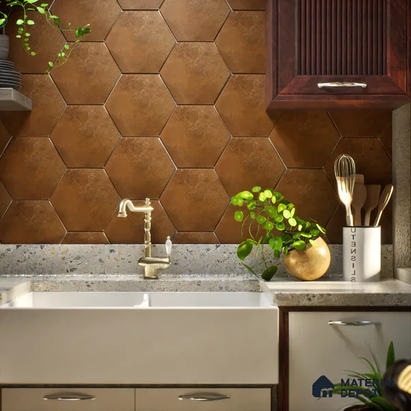 Hexagonal Wall & Floor Tile TL 05275 B Hexalite Caramel 10 x 9 inch (250x220 mm) Vitrified Matte Finish - 8 mm | Suitable for Living Room, Accent / Feature Walls, Bathroom, Kitchen Wall & Backsplashes